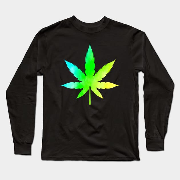 cayan yellow green watercolor weed leaf Long Sleeve T-Shirt by BadrooGraphics Store